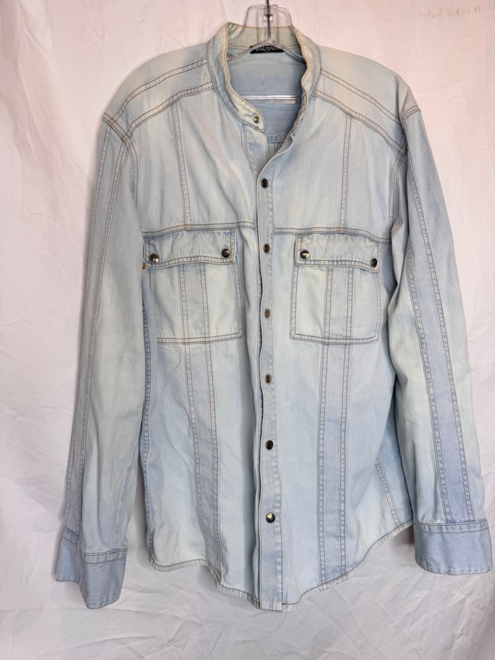 Balmain Men’s Light Wash Denim Button-Up Shirt